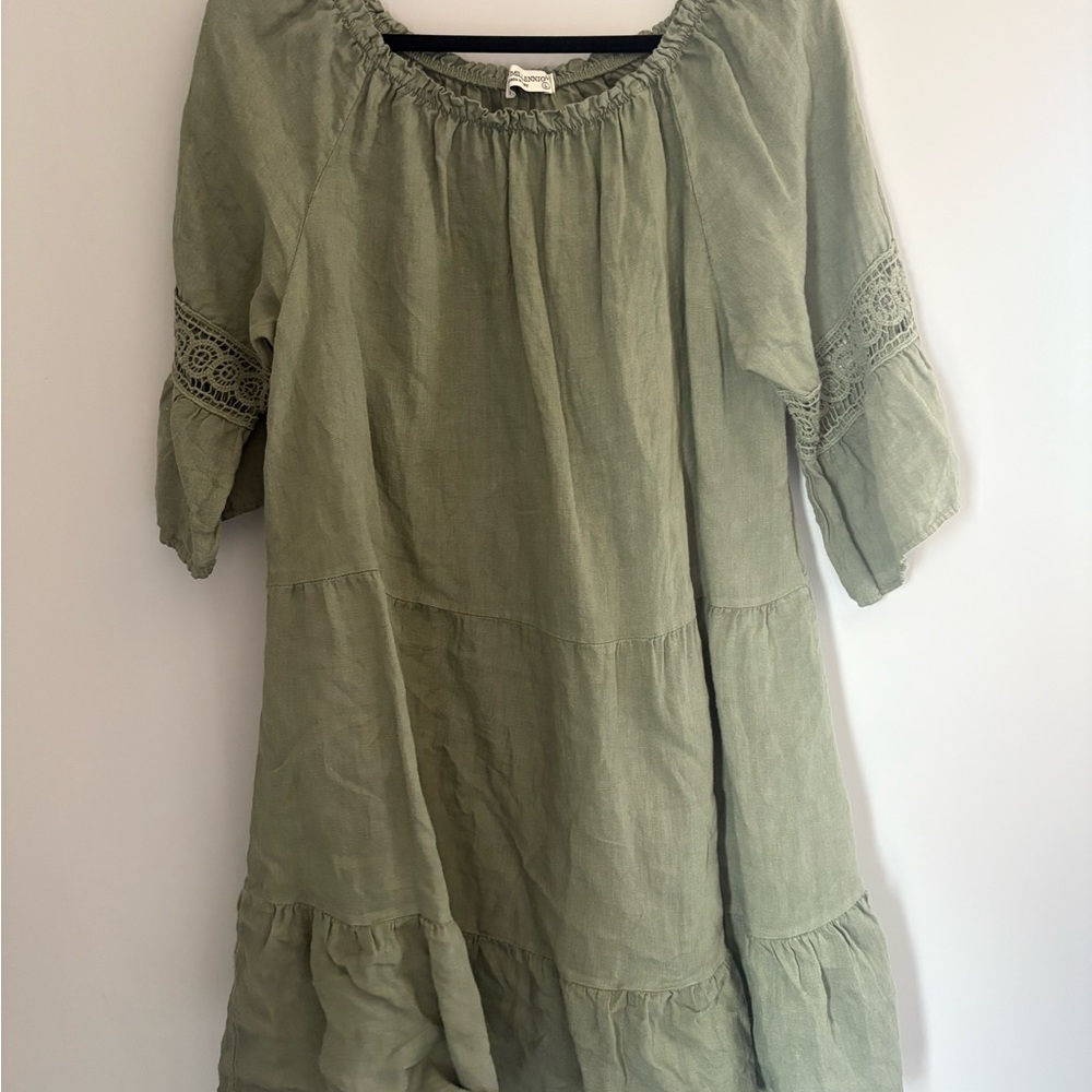 Millennio Olive Green Linen Dress size L